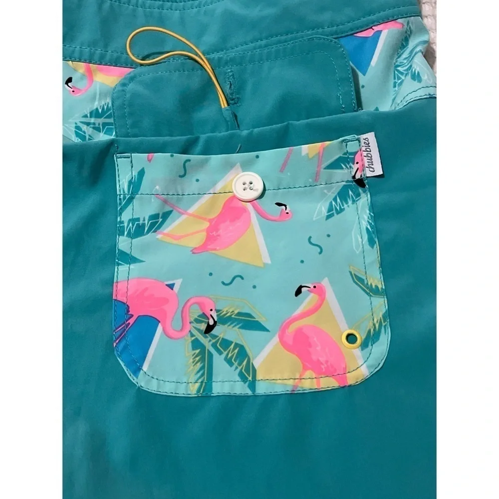 Chubbies Board Shorts Men's 38 Green Print Swim Trunks Drawstring